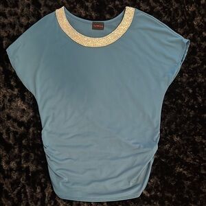First Love Blue Rhinestone Relaxed Blouse, dark teal